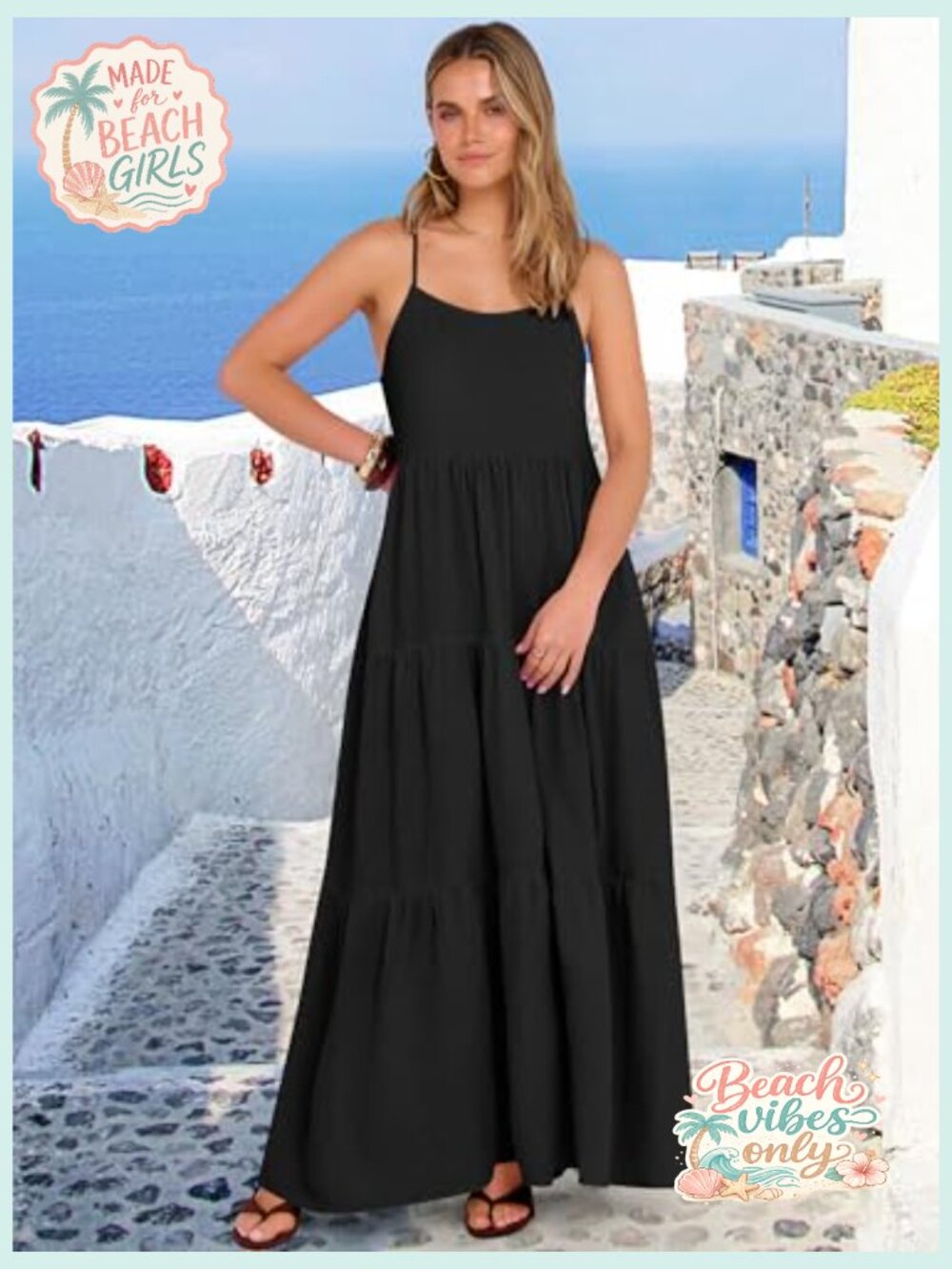 Sleeveless Spaghetti Strap Tiered Maxi Dress Flowy Boho Sundress Beach Vacation - Picture 3 of 7